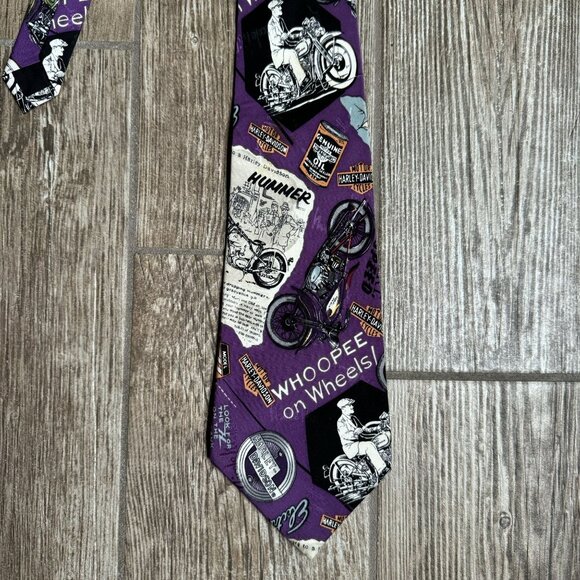 Harley Davidson Silk Tie Motorcycle 1994 90s Nicole Miller Vintage Purple Hummer - Picture 2 of 6